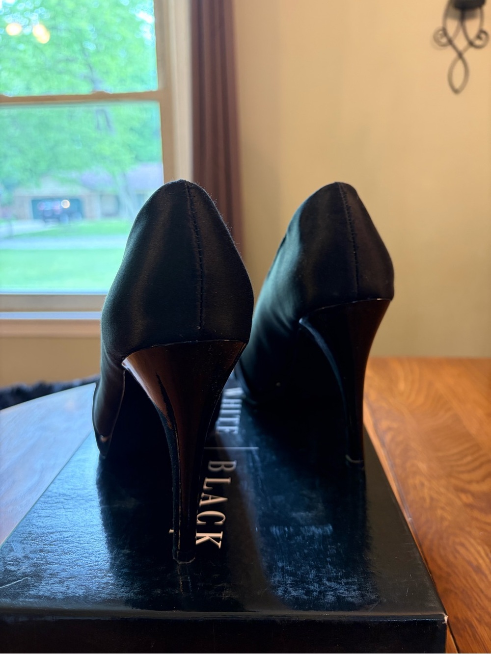 White House Black Market Black Suede Peep-Toe Knot Heels - Picture 4 of 6